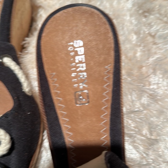 Sperry Nautical Navy Open Toed Wedges. Size 10. - Picture 3 of 8